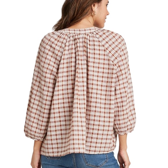 UNIVERSAL THREAD PLAID BROWN MULTI LONG SLEEVE V NECK LARGE - Picture 2 of 3